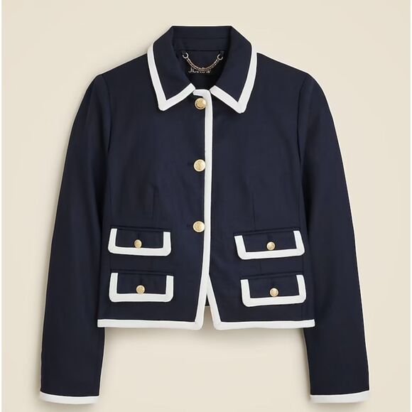 J. Crew Lucie Lady Jacket Women 4 Navy Blue Stretch Linen Blend Preppy Nautical - Picture 1 of 9